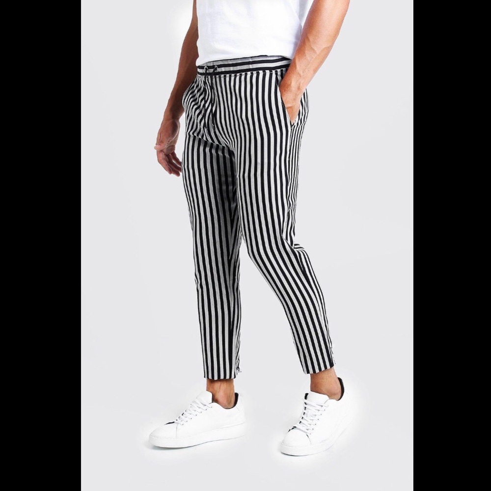 Men’s Skinny Striped CroppedJogger Pants boohooMAN